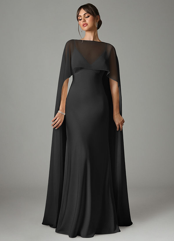 Azazie Stefania Bridesmaid Dresses Black A-Line Stretch Satin Dress image1