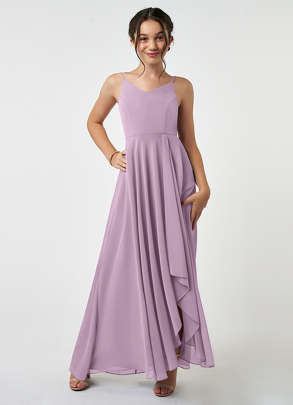 Azazie Collette Junior A-Linie Gestreift Chiffon Kleid Blauregen image1