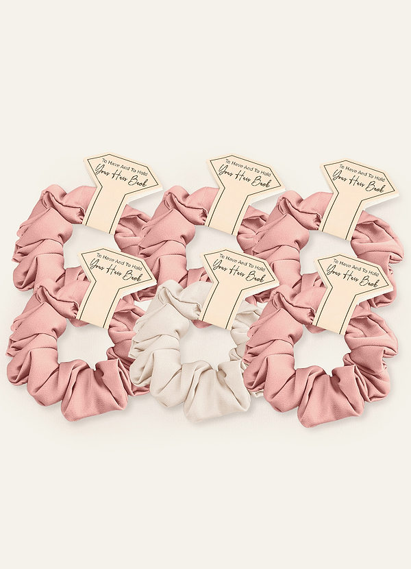 front 매칭 컬러 6피스 믹스 컬러 브라이드즈메이드 스트레치 새틴 레귤러 사이즈 스크런치 세트