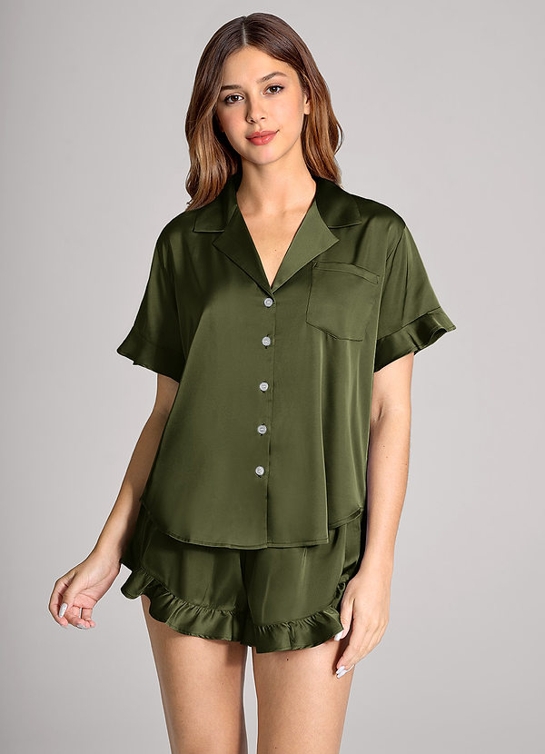 front Matchande färg, volangpjättad kortärmad pyjamas