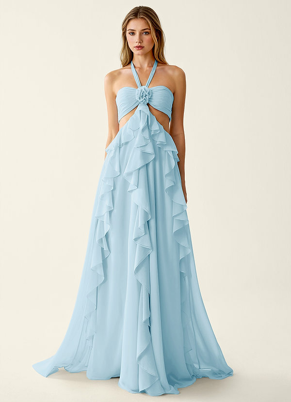Gelsomina Sky Blue Chiffon 3D Flowers Ruffled A-line Prom Dress image1