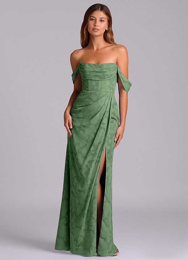 Azazie Johana Abiti da Damigella Abito Convertibile Sirena in Burnout Floreale a Spalla Scoperta Eucalipto image1