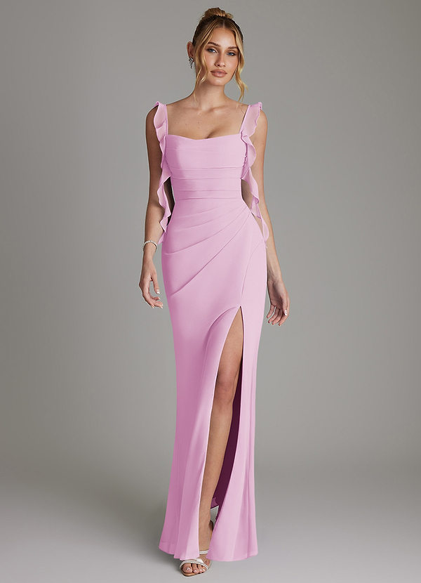 Azazie Jessamine Bridesmaid Dresses Candy Pink Mermaid Corset Chiffon Dress image1