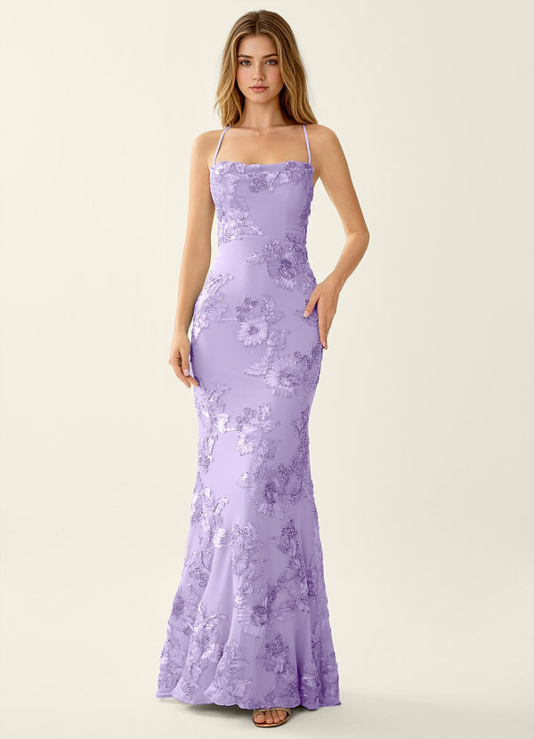 Kailani Lilla 3D Blomster Korset Havfrue Gallakjole Med Snøre Og Ryg image1