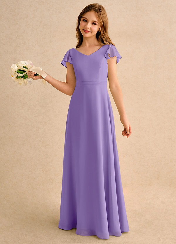 Azazie Nari Girls Formal Blumenkinder Kleider A-Linie mit ärmel Chiffon Kleid Tahiti image1