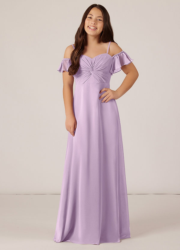 Azazie Juna Junior Robe Trapèze en Mousseline de soie Épaule décolletée Frostiges Flieder image1