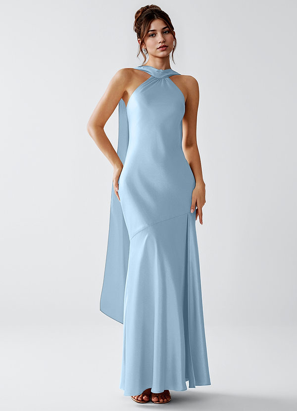 Veronica Sky Blue Luminous Satin Maxi Dress image1