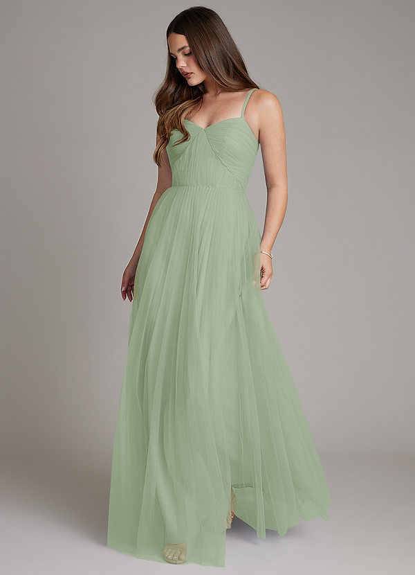 Azazie Teagan Bridesmaid Dresses Dusty Sage A-Line Sweetheart Neckline Tulle Dress image1