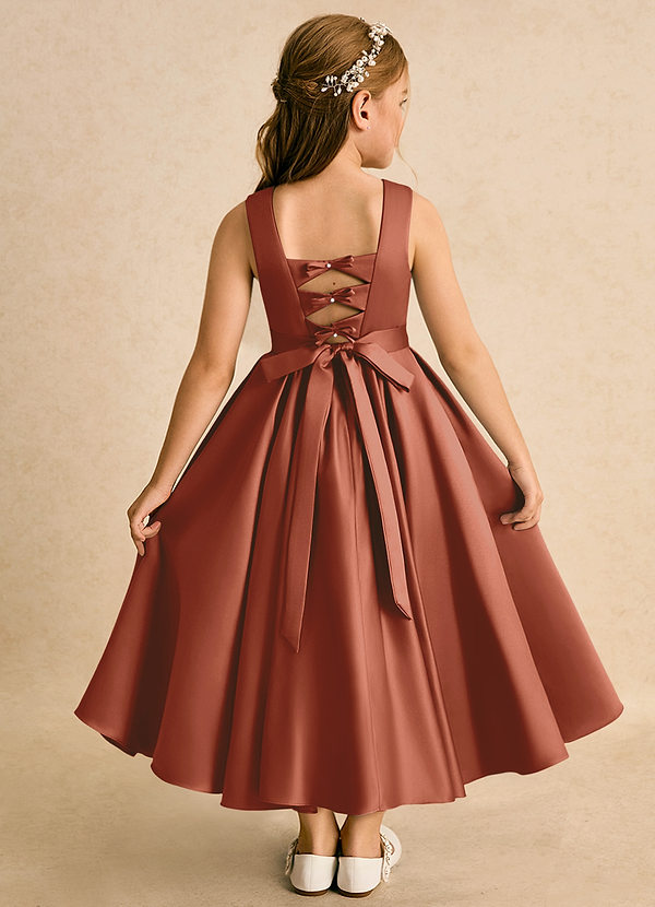 Azazie Junebuj Vestidos de Niña de Flores Vestido de Castaño de Satin Mate de Princesa con Plisado image1
