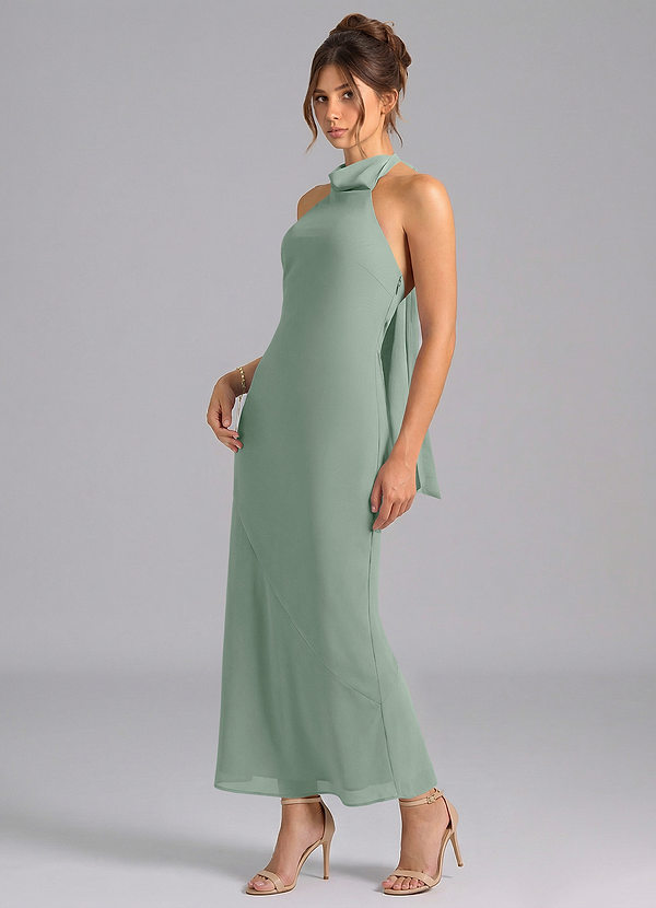 Azazie Velli Bridesmaid Dresses Silver Sage Mermaid High Neck Chiffon Dress image1