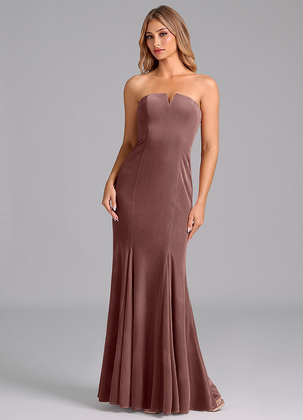 Azazie Yinnie Robes Demoiselle d'honneur Robe Sirène Convertible en velours Sans bretelle Expresso image1