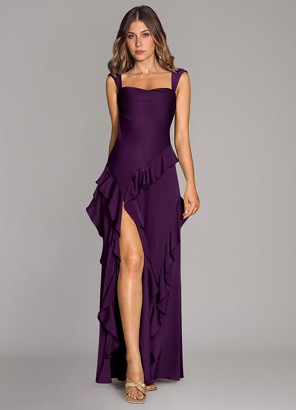 Azazie Sloane Bridesmaid Dresses Grape A-Line Sweetheart Neckline Stretch Satin Dress image1