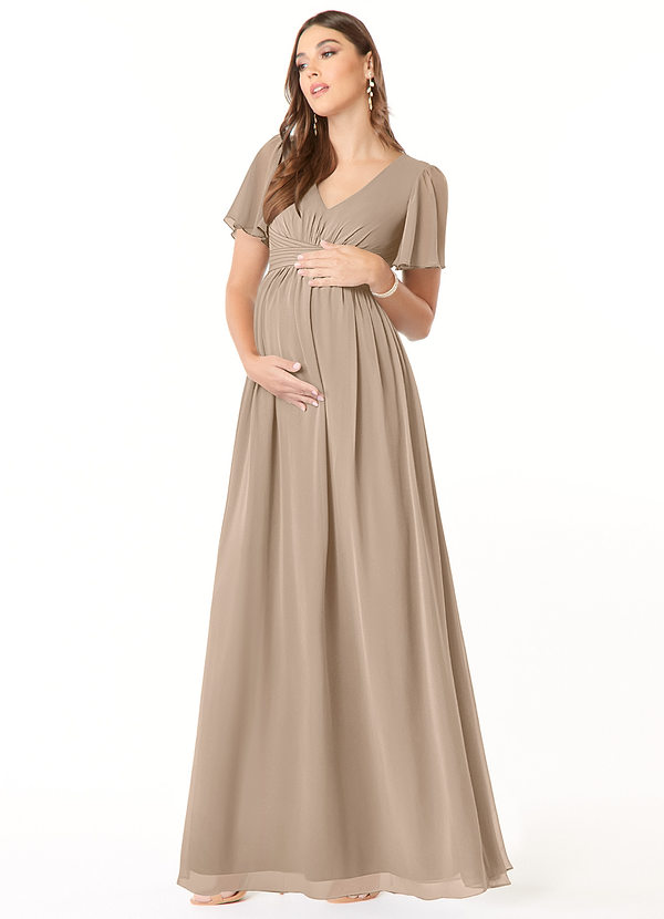 Verna Maternity Bridesmaid Dresses A-Line V-Neck Ruched Chiffon Floor-Length Dress image1