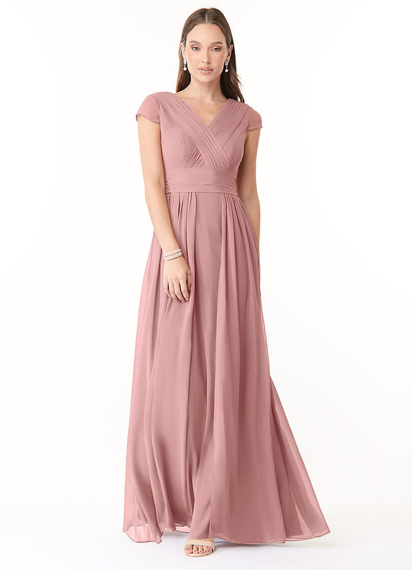 Azazie Organa Abiti da Damigella Abito A-Line in Chiffon Plissettato Rosa Polverosa image1