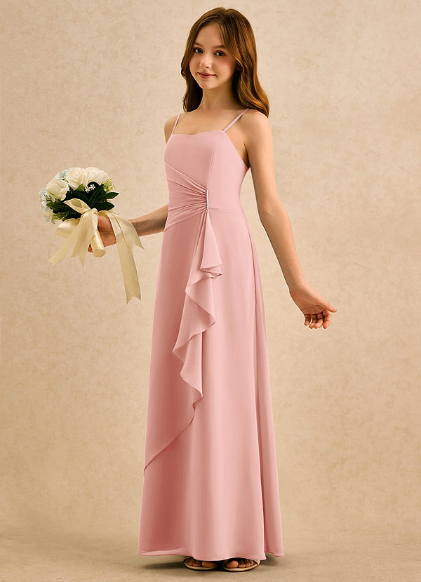 Azazie lolly Girls Formal Robes de Fillette d'Honneur Robe Trapèze en Mousseline de soie Plissée Rosette image1