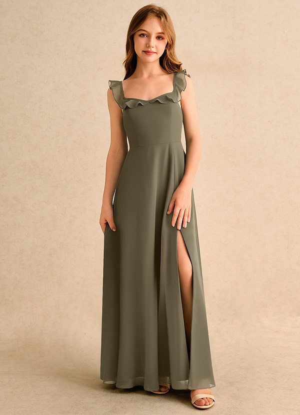 Azazie Chip Girls Formal Sukienki dla dziewczynek sypiących kwiaty Linia A Bez rękawów Szyfon Długość podłogi Sukienka image1