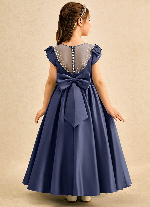 Azazie Toffee Abiti da Damigella Bambina Abito Stile Principessa in Raso Opaco Fiocco Stormy image1