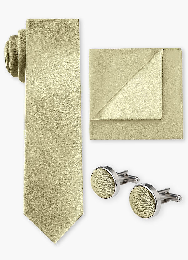front Conjunto de corbata ancha, pañuelo de bolsillo y gemelos de satén metalizado