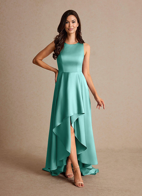 Azazie Niles Robe Mère de la Mariée & du Marié Robe Trapèze en Satin extensible Traînes Aqua image1