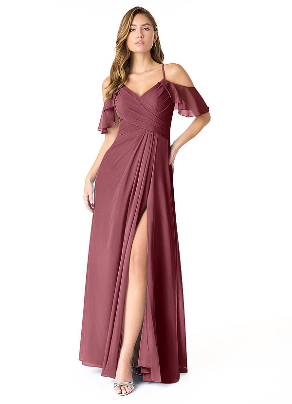 Azazie Dakota Bridesmaid Dresses Desert Rose A-Line V-Neck Pleated Chiffon Dress image1
