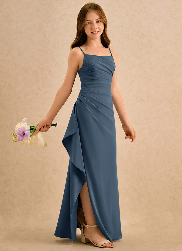 Azazie Cannoli Girls Formal Robes de cortège enfant Robe Trapèze en Mousseline de soie Plissé Neptune image1