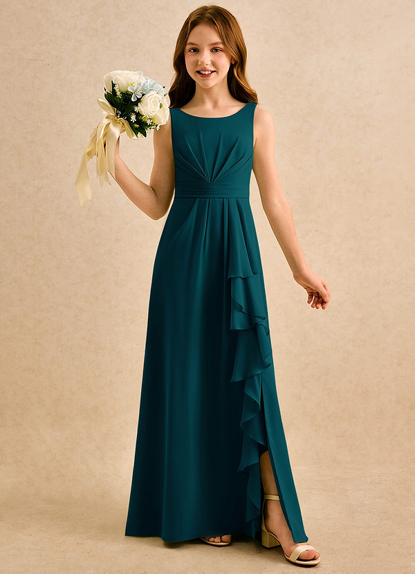 Azazie Chibi Girls Formal Flower Girl Dresses Pine A-Line Pleated Chiffon Dress image1