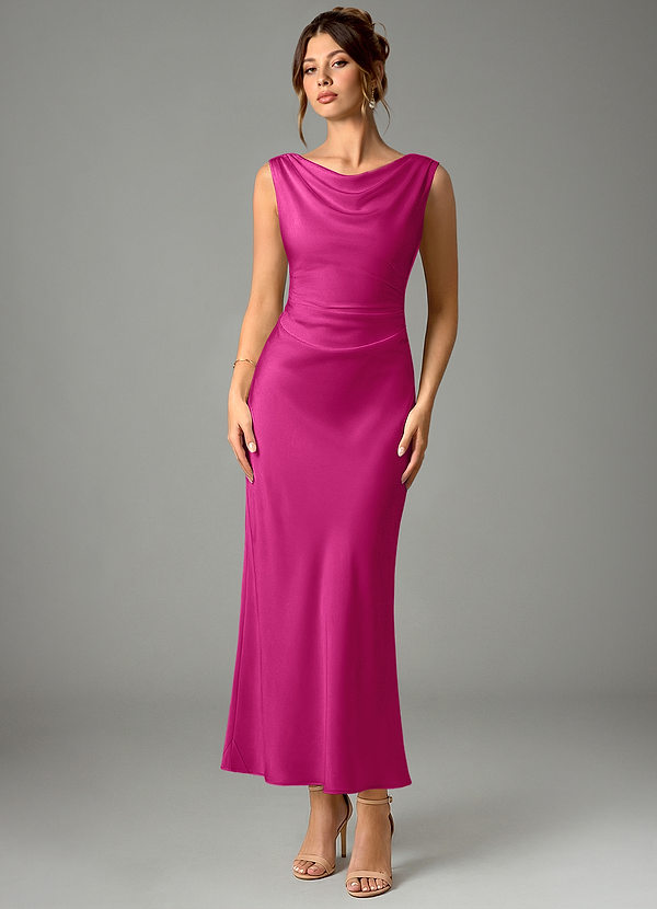 Azazie Kieryn Robes Demoiselle d'honneur Robe Sirène en Satin extensible Plissée Fuchsia image1