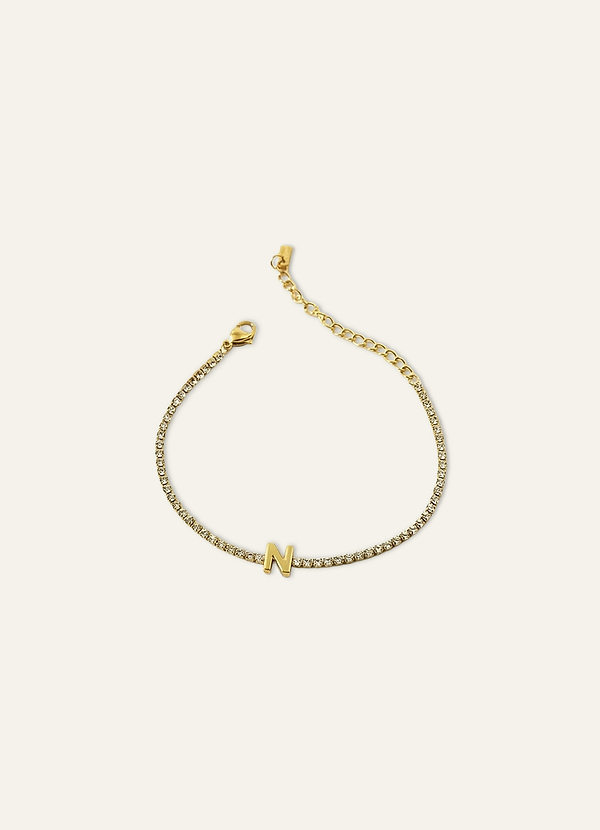 front 18K Gold Plated Stainless Steel Personalized Letter Zirconia Bracelet