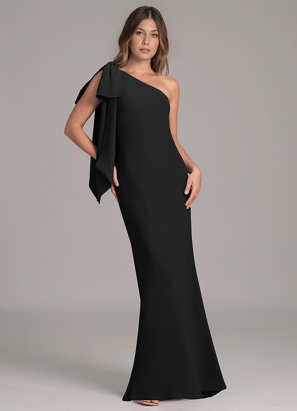 Azazie Capri Bridesmaid Dresses Black A-Line One Shoulder Chiffon Dress image1