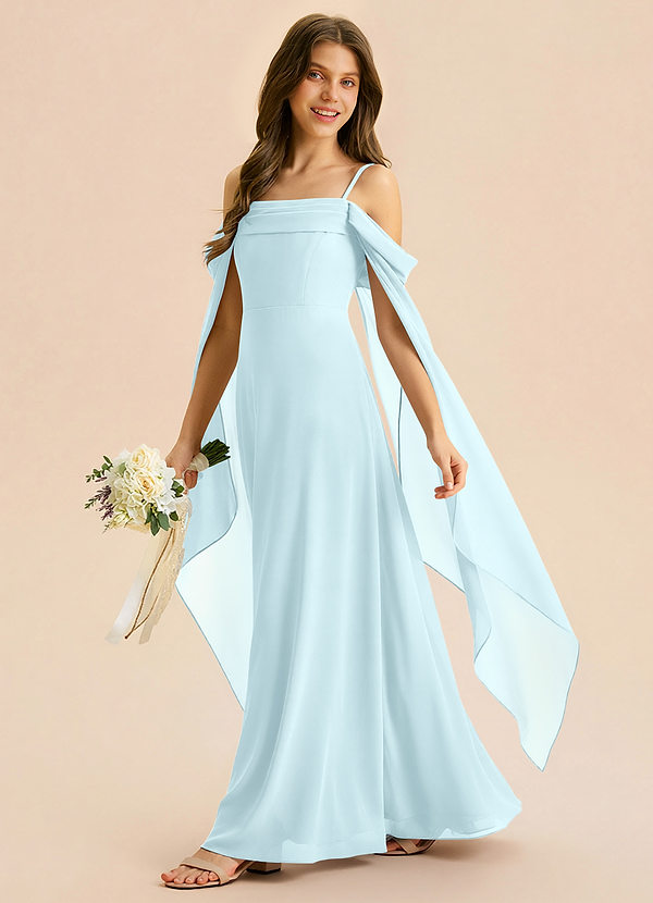 Azazie Moana Junior A-Linie Plissee Chiffon Kleid Wolke Blau image1
