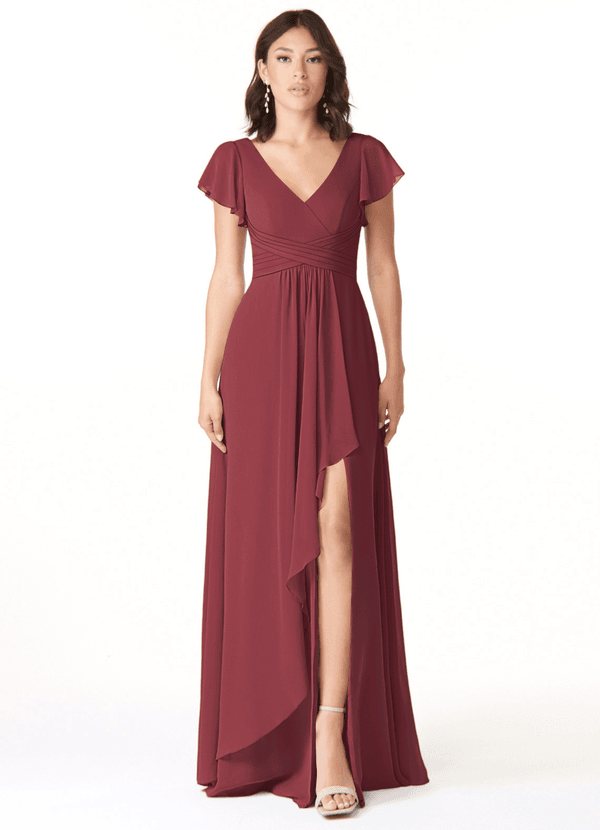 Azazie Omari Bridesmaid Dresses Merlot A-Line Chiffon Dress image1