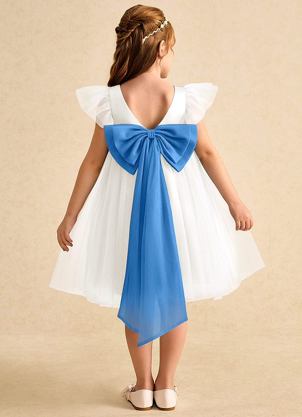 Azazie Munchkin Flower Girl Dresses Ivory Blue Jay A-Line Bow Tulle Dress image1