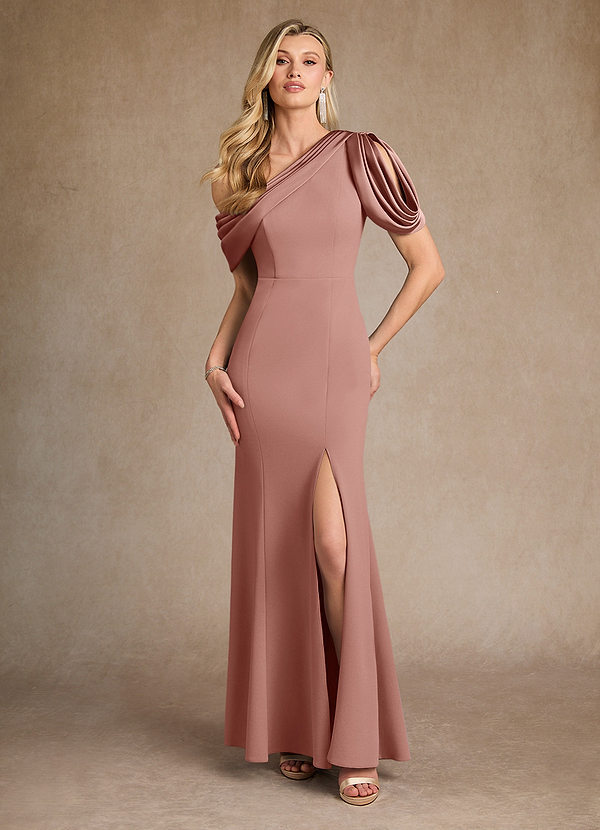 Azazie Paris Vestidos de Madre de la Novia Vestido de Rosa Polvorienta de Crepé elástico de Sirena con Plisado image1