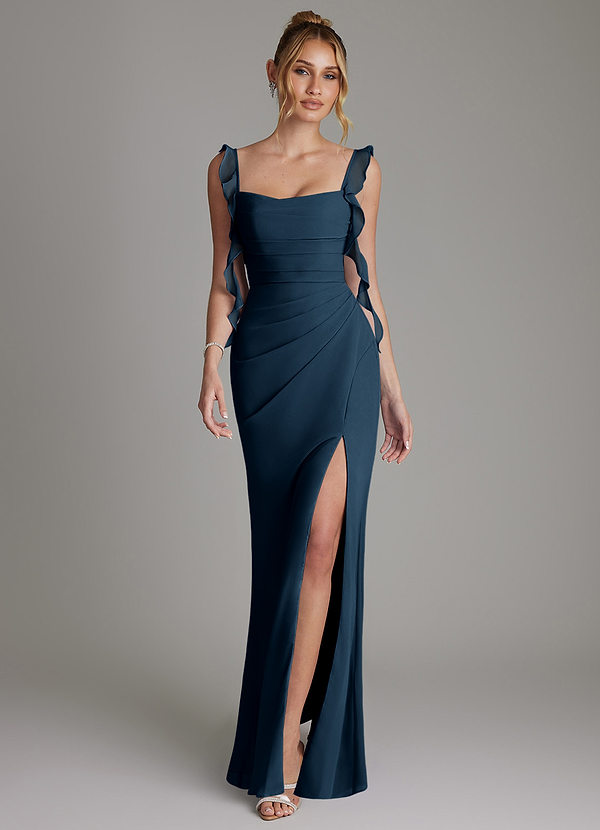 Azazie Jessamine Bridesmaid Dresses Dark Navy Mermaid Corset Chiffon Dress image1