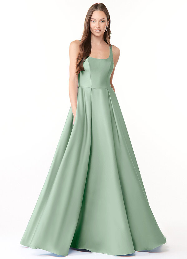 Azazie Neve Abiti da Damigella Abito Principessa in Raso Elasticizzato Con Tasche Agave image1