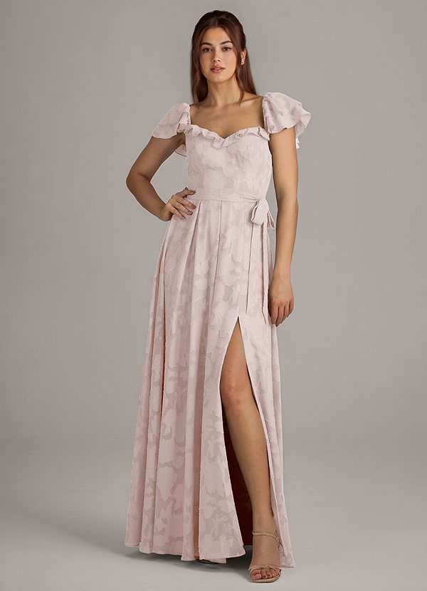 Azazie Aricella Robes Demoiselle d'honneur Robe Trapèze en Blumen-Burnout Corset Rose Pâle image1
