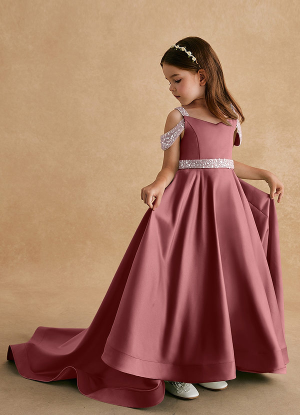 Azazie Jodi Robes de Fillette d'Honneur Robe Trapèze en Mat Satiné Améthyste image1