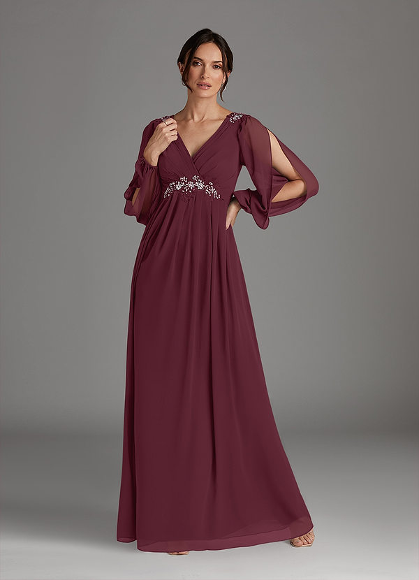 Azazie Gypsy Mother of the Brides Dresses Cabernet A-Line V-Neck Sequins Chiffon Dress image1