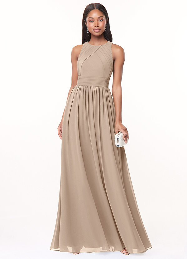 Azazie Harper Brautjungfernkleider A-Linie Plissee Chiffon Kleid Taupe image1
