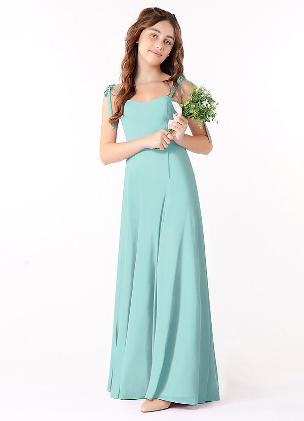 Azazie Rosey Junior Vestido de Aqua de Gasa de Corte En A con Escote de Corazón image1