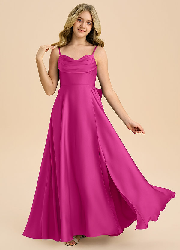 Azazie Bear Junior Fuchsia A-Line Sweetheart Neckline Stretch Satin Dress image1