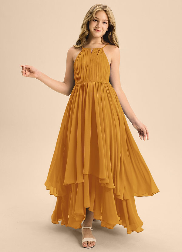 Azazie Elliora Junior Butterscotch A-Line Pleated Chiffon Dress image1