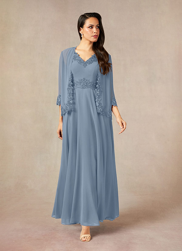 Azazie Devana Mother of the Brides Dresses Dusty Blue A-Line Sequins Chiffon Dress image1