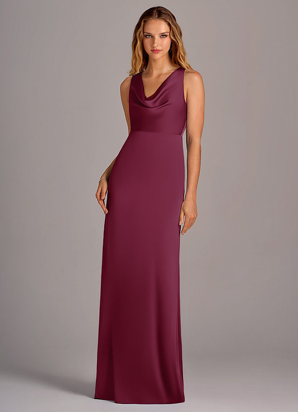 Azazie Wrenlee Bridesmaid Dresses Mulberry A-Line Stretch Satin Dress image1