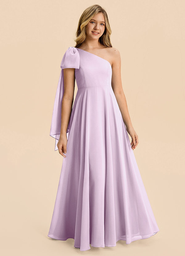 Azazie Averie Junior Linia A Pofałdowany Szyfon Długość podłogi Młodsza druhna Sukienka image1