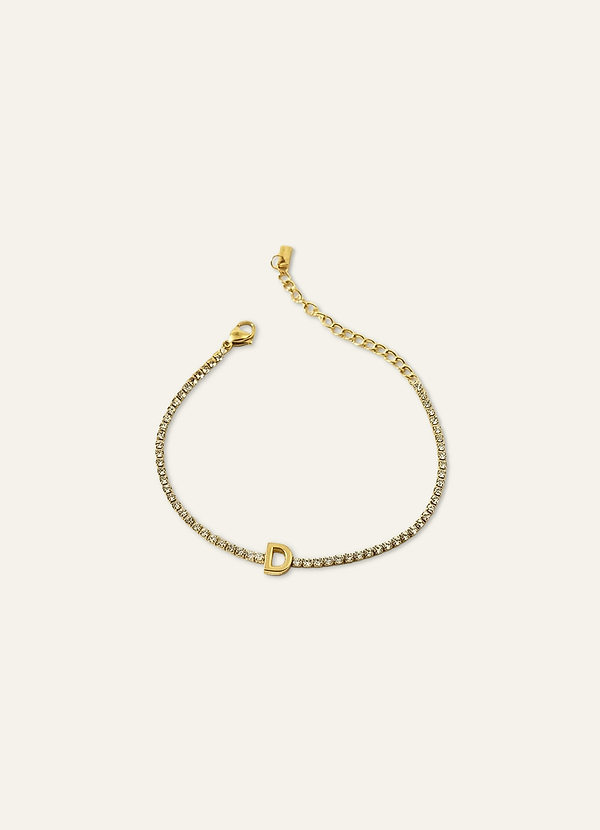 front 18K Gold Plated Stainless Steel Personalized Letter Zirconia Bracelet