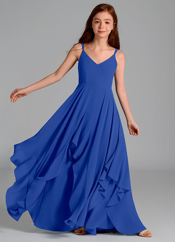 Azazie Karan Junior Abito A-Line in Chiffon Blu Reale image1