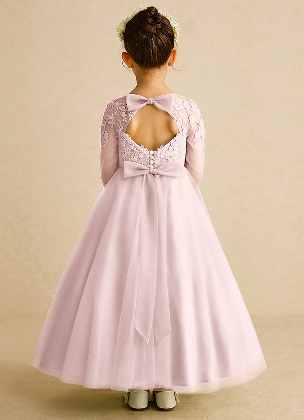 Azazie Precious Vestidos de arras Vestido Rosa Rubor de Tul de Línea A con Encaje image1