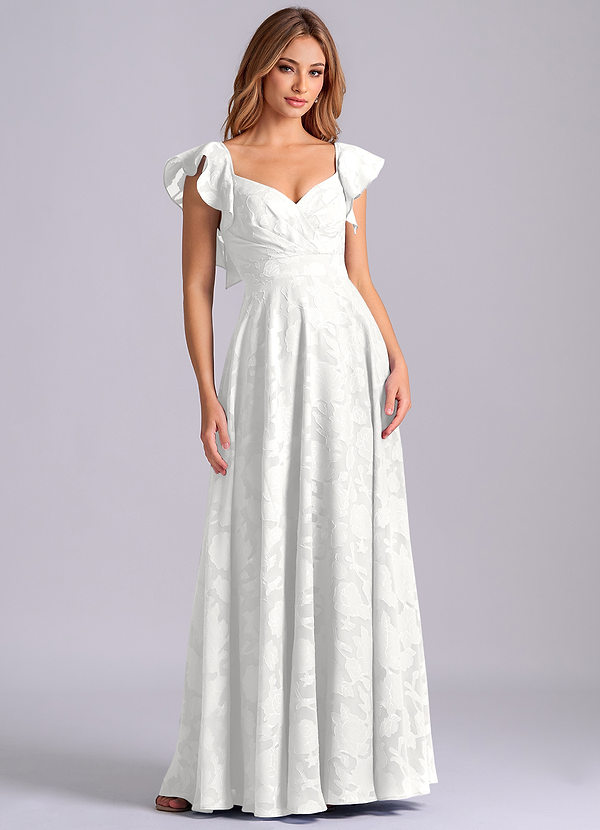 Azazie Leilani Bridesmaid Dresses White A-Line Sweetheart Neckline Floral Burnout Dress image1