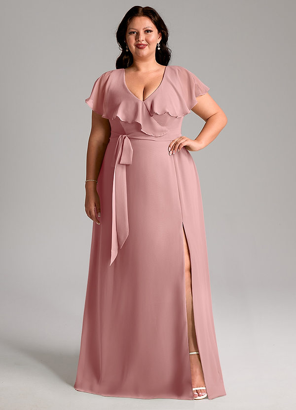 Azazie Lainey Bridesmaid Dresses Dusty Rose A-Line with Pockets Chiffon Dress image1